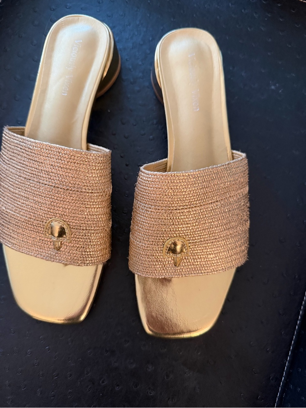 NEW Metallic Gold Slide Sandals with Textured Band